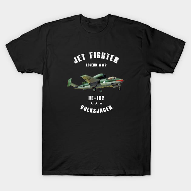 Heinkel He 162 Volksjager Military Jet Fighter Plane WW2 T-Shirt by Jose Luiz Filho